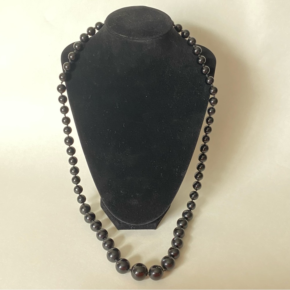 Black plastic graduated beads long necklace